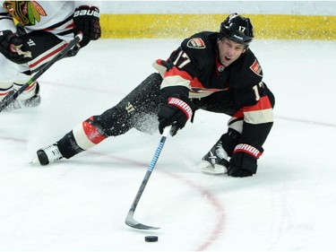 Ottawa Senators' David Legwand makes a tight turn to try to catch the puck during second period NHL hockey action.