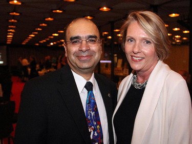 Dr. Raj Bhatla, chief psychiatrist at the Royal Ottawa, with Ontario Court Justice Heather Perkins-McVey at Upstream Ottawa's Youth Matters Gala, held Thursday, Oct. 16, 2014, at the National Arts Centre.