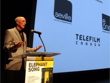 Film director Charles Binamé addresses the audience at the Otawa premiere of Elephant Song, held in the National Arts Centre Theatre on Monday, Sept. 29, 2014.