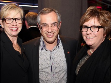 From left, Caroline Hubberstey from returning presenting sponsor Interac at the Hope Live Gala with Treasury Board President Tony Clement and sponsorship chair Jacquie LaRocque, managing principal at ENsight Canada, on Monday, Oct. 27, 2014.
