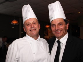 From left, Chef Scott Warrick from Algonquin College with lawyer Lawrence Greenspon, who wore many hats at the exclusive chef's dinner held at the college's restaurant on Tuesday, Sept. 30, 2014, in support of the upcoming Scotiabank Nordic Walk for Cancer Survivorship.