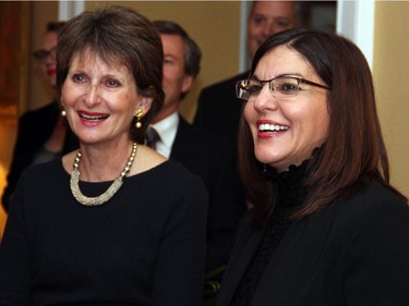 From left, diplomat wife Gill Drake with Tina Sarellas, regional president of sponsor RBC, at a reception hosted Wednesday, October 8, 2014, at the official residence of the British high commissioner to celebrate the NAC Orchestra's tour to the UK.