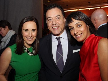From left, Hill + Knowlton V-P Cathy Worden, Cyrus Reporter, chief of staff to Justin Trudeau, and Althia Raj, Ottawa bureau chief at Huffington Post, at the Hope Live Gala held at the GCTC on Monday, Oct. 27, 2014.
