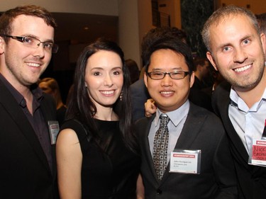 From left, Jordan Harding, Erin Blaskie, John-Finnigan Lin and Nick Bachusky at Schmoozefest 2014, hosted by United Way Ottawaís GenNEXT Cabinet on Thursday, Oct. 30, 2014.