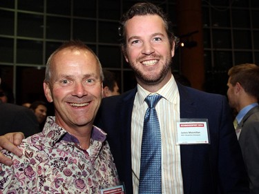 From left, Mark Monahan, executive and artistic director of RBC Ottawa Bluesfest and Ottawa Folk Festival, with James Macmillan, Hill + Knowlton, at Schmoozefest 2014,.