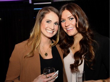 From left, Meaghan Mikkelson and Natalie Spooner, women's hockey Olympic gold medalists and second place finishers on Amazing Race Canada, attended the Hope Live Gala at the GCTC on Monday, Oct. 27, 2014.