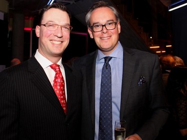 From left, Stephen Beckta of Beckta, Play and Gezellig restaurants with senior executive Duncan Fulton from sponsor Canadian Tire at the Hope Live Gala held at the GCTC on Monday, Oct. 27, 2014.