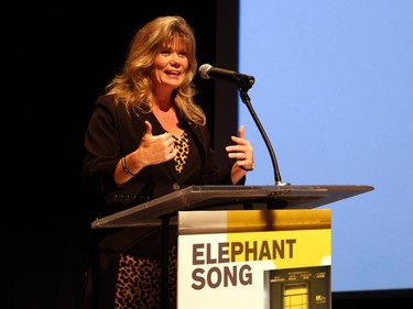 Heritage Minister Shelly Glover addresses the audience at the Otawa film premiere of Elephant Song, held at the National Arts Centre Theatre on Monday, Sept. 29, 2014.