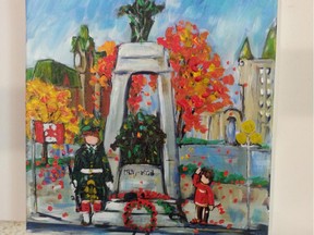 ‘I was so touched and saddened by this soldier’s cruel death that I painted this — Father and Son — to honour Cpl. Nathan Cirillo and put his young son saluting the father.’ — Ottawa artist Katerina Mertikas.