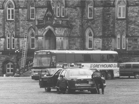 In April 1989, a gunman commandeered a Greyhound Bus and held its passengers hostage on Parliament Hill.  The man, who was protesting the death of Lebanese civilians, surrendered peacefully.