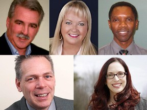 The candidates of Innes ward: Fred Sherwin (top left), Teresa Whitmore and Chris Fraser, as well as (bottom left) Francois Trepanier and Laura Dudas.