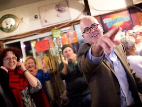 Jeff Leiper won the Kitchissippi Ward and celebrate with supporters at the Carleton Tavern on Parkdale Ave. Monday October 27, 2014.
