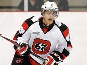 The 67's Travis Konecny, seen in a file photo, recorded a goal and three assists against the Kingston Frontenacs.