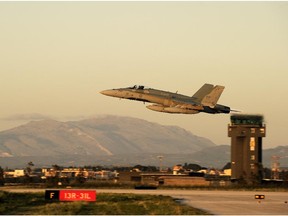 Local Input ~ French / English IS2011-6002-054 March 22, 2011 Trapani, Italy A CF-188 Hornet from 425 Tactical Fighter Squadron in Bagotville takes off toward the Mediterranean Sea from Trapani, Italy, March 22, 2011. The Canadian Forces will contribute six CF-188 Hornet aircraft to participate in the implementation of the resolution of the Security Council of the United Nations 1973 (2011). This addition to the support provided by Her Majesty's Canadian Ship Charlottetown deployed in the Mediterranean Sea with the first group of permanent naval fleet of NATO. The 425th Tactical Fighter Squadron hunting is an integral part of NORAD and the Treaty Organisation (NATO). In peacetime, the squadron's fighters provide continuous surveillance of the East Coast of Canada. In addition, the squadron must be ready for rapid deployment worldwide to support contingency operations or NATO. Photo: Corporal Marc-Andre Gaudreault, Canadian Forces Combat Camera Canadian � 2011 DND-MDN Canada / / ADD: Canada Canadian CF-18 jet / pws LIBYA ORG XMIT: POS2013060316363242