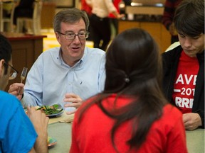 Mayor Jim Watson chats to some students as he visits Carleton University for lunch following his re-election as mayor on Monday.