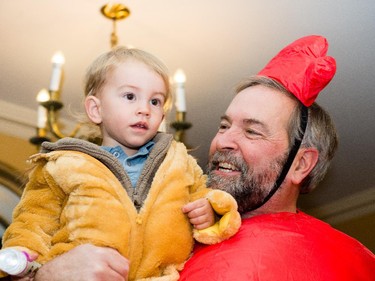 NDP leader Tom Mulcair poses with his grandson Raphael on Halloween.