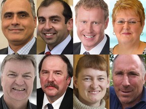 Osgoode candidates, left to right, top: George Darouze, Tom Dawson, Davis Jermacans, Jean Johnston-Mckitterick, bottom: Liam Maguire, Bob Masaro, Kim Sheldrick, George Wright