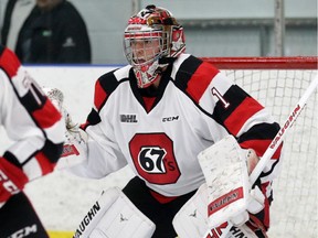 Ottawa 67's goalie Liam Herbst, seen in a file photo, was spectacular against the Greyhounds, but an overtime goal gave Sault Ste. Marie the win.