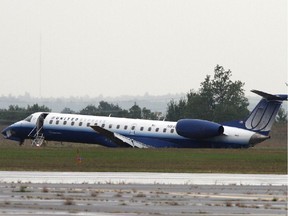 This United Express Embraer 145 slid off the side of runway 14/32 in the September 2011. Its landing gear collapsed and it suffered damage to a wing causing a fuel leak.