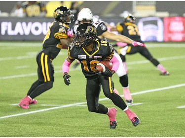 Brandon Banks #16 of the Hamilton Tiger-cats returns a punt against the Ottawa Redblacks.