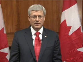 Prime Minister Stephen Harper addresses Canadians in an online video released Wednesday everning by the PMO.