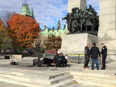Scene minutes after a soldier was shot at the Cenotaph in Ottawa on October 22, 2014.