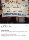 Conor Meade says he is using the Tinder app to connect with young voters in the downtown Somerset ward.