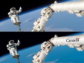 The altered image of a 'Canada' branded Canadarm was never meant for public use, the Canadian Space Agency says.