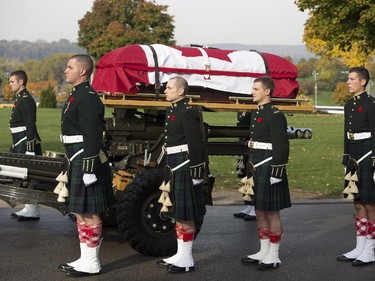 The casket of Cpl. Nathan Cirillo is towed during his funeral procession.
