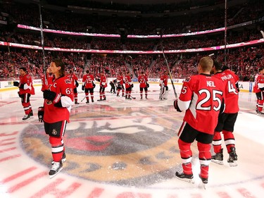 The Senators are introduced at the start of the game.