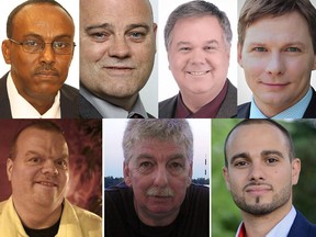 The candidates of Alta Vista ward: (Top row, left to right) Daher Muse Calin, Perry Marleau, Jean Cloutier, Clinton Cowan (Bottom row, left to right) John Redins, Jeff Dubois and Hussein Mahmoud