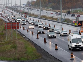 West bound traffic on the Queensway, 417, looking east from the Eagleson Road overpass.