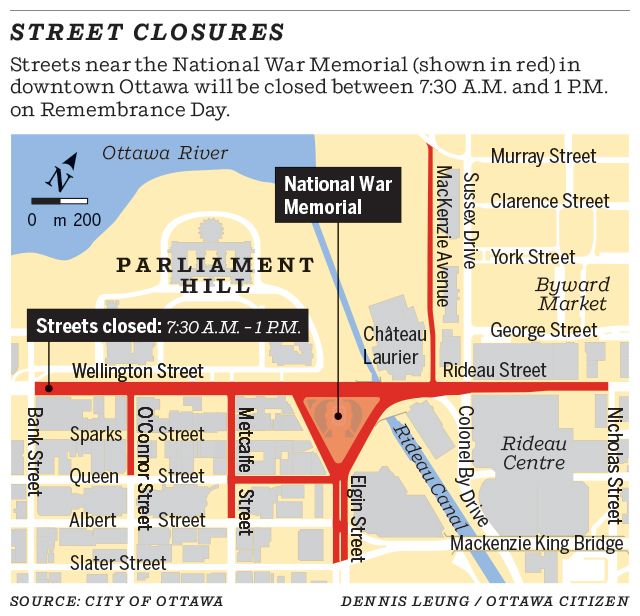 Remembrance Day street closures in Ottawa
