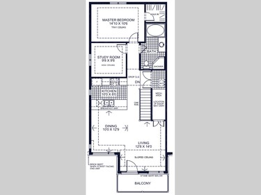 Second floor of the Acapella, a 1,204-square-foot one-bedroom end unit.