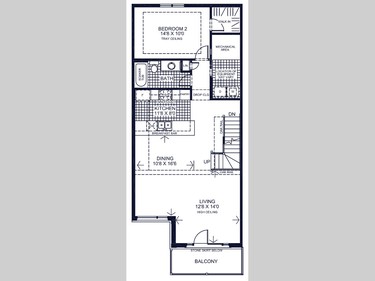 The main living area of the Harmony is on the second floor. The unit is 1,833 square feet and has two bedrooms.