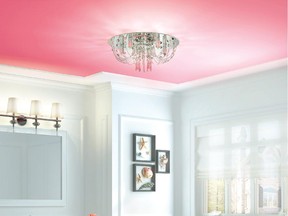 Why not have some fun with your child’s bedroom ceiling. Here traditional crown moulding is used to frame a high-impact colour.