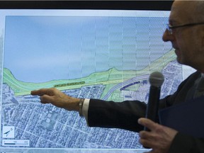 NCC planner Arto Keklikian points to the area of contention at a briefing on Nov. 21.