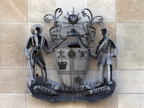 The 900-pound sculpture of Ottawa's Coat of Arms on the Old City Hall building on Sussex Drive.
