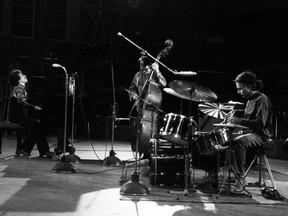 Left to Right: Keith Jarrett, Charlie Haden, Paul Motian at NDR Funkhaus, Hamburg, June 14, 1972. Photo: Johannes Anders / ECM Records