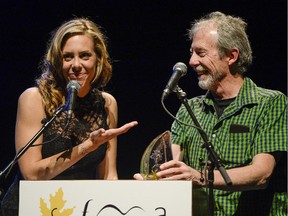 Amanda Rheaume, seen with songwriting partner John MacDonald, said the win in the Aboriginal Songwriter of the Year category was an unexpected thrill.