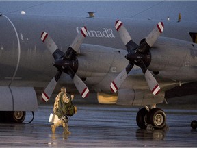 A CP-140M Aurora reconnaissance aircraft prepare to leave CFB Greenwood, N.S., on Oct. 24, 2014, to participate in Operation IMPACT, as part of Canada's contribution to the war against the Islamic State in Iraq and the Levant.