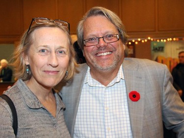 Award-winning author Elizabeth Hay with Ottawa lawyer Yves Ménard on Thursday, Nov. 6, 2014, at Library and Archives Canada for the 17th annual live auction and benefit concert for the TD Ottawa Jazz Festival.