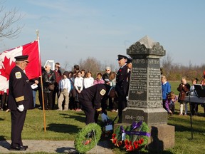 Beckwith Township stubbornly holds onto its Remembrance Day service, though it could easily merge with nearby Carleton Place. About 150 people, half of them school children, attended Tuesday's service in the Recreation Complex on the Ninth Line.
(Kelly Egan/Ottawa Citizen)