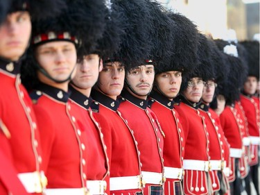 Cameron Highlanders stand at attention for the arrival of the veterans. Remembrance Day at the National War Memorial in Ottawa November 11,