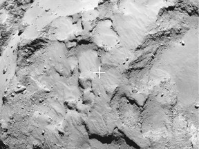 Close-up of the comet where the Rosetta mission's lander, Philae, will land Wednesday.