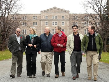 Developers and the community worked together on the vision for the Oblate lands. They include, from left: David Kardish, vice-president of Regional Group; Rebecca Aird, chair of Sustainable Living Ottawa East; Steve Cunliffe, a manager at Regional Group; John Dance, president of the Old Ottawa East Community Association; Josh Kardish, manager at Regional Group; and Stephen Pope, OOECA.