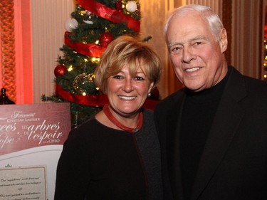 Fairmont Chateau Laurier hotel general manager Claude Sauvé with his wife, Deborah, at the Trees of Hope for CHEO event held at and presented by the hotel on Monday, November 24, 2014.