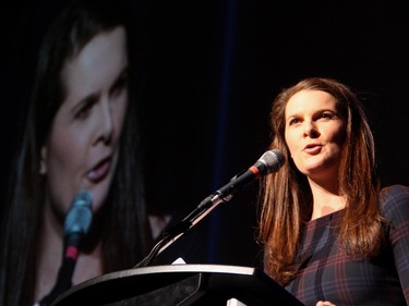 Four-time Olympic hockey medalist Jennifer Botterill was the emcee at the Gold Medal Plates event held at the Shaw Centre on Monday, November 17, 2014, in support of Canadian Olympic athletes.