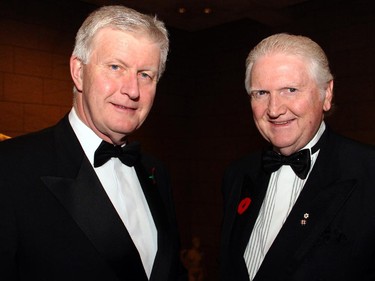 From left, British High Commissioner Howard Drake with prominent Calgary businessman Ron Mannix, one of the National Gallery of Canada's distinguished patrons, at a special First World War commemorative evening held at the gallery on Monday, Nov. 10, 2014.