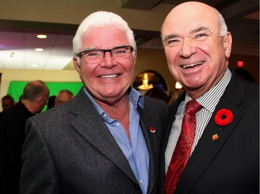 From left, Dave Ready with master of ceremonies Steve Madely, host of CFRA's Madely in the Morning, at the Italian-themed Mangia! Mangia! gala for the Queensway Carleton Hospital, held Saturday, Nov. 8, 2014, at the Sala San Marco.